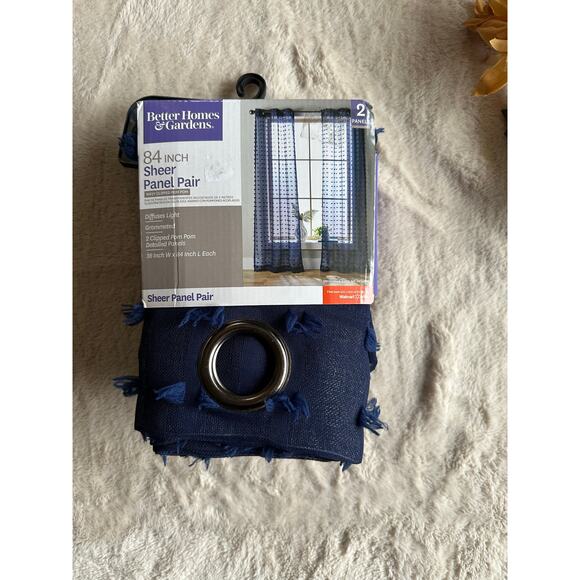 Better Homes and Gardens 84 in. Sheer Navy Window Panels Pom Pom - Picture 1 of 4